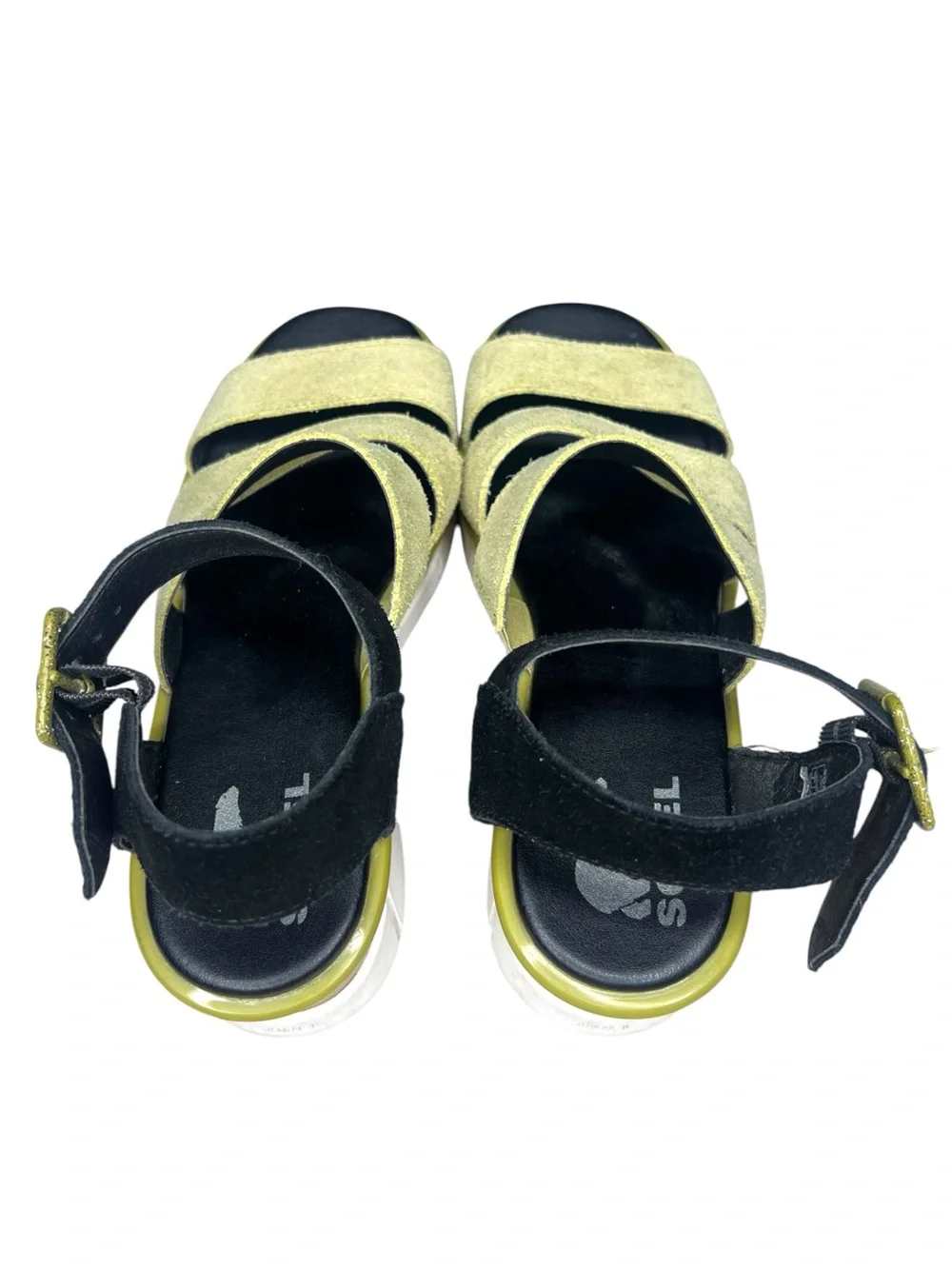SOREL Joanie III Slingback Strappy Wedge Sandals Black Leather Platform Womens 7